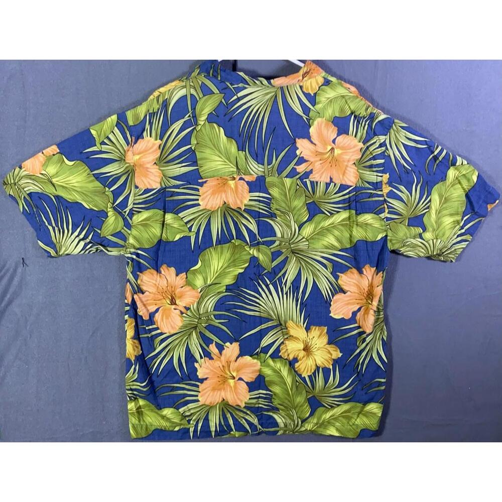 Bermuda Bay Size XL Hawaiian Flower Hibiscus Camp Silk Shirt Short Sleeve Blue - Picture 6 of 7